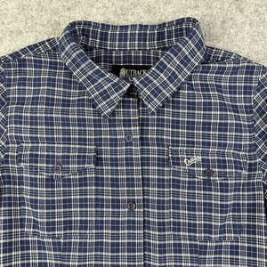 Outback Trading Co Flannel Shirt Womens M Blue Plaid Button Hiking Camp Outdoors